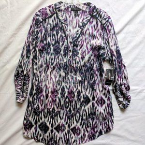 Style & Co Roll-Tab Split Neck Oversized Blouse S